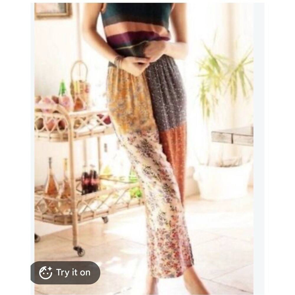Natural Life Mixed Print Floral Patchwork Wide Leg Pants Womens Medium Bohemian